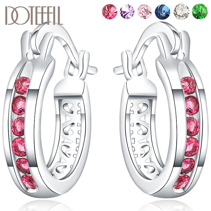 DOTEFFIL 925 Sterling Silver Red/White/Green/Pink/Purple/Blue Zircon Hoop Earrings For Woman Wedding Engagement Jewelry
DOTEFFIL 925 Sterling Silver Red/White/Green/Pink/Purple/Blue Zircon Hoop Earrings For Woman Wedding Engagement Jewelry