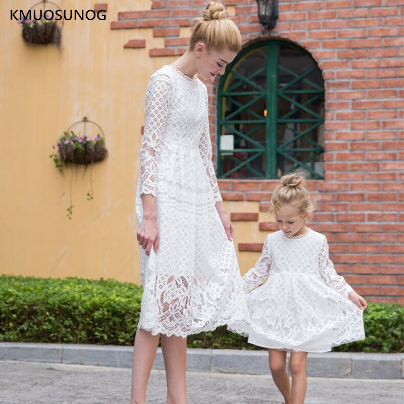 Autumn Mother Daughter Dresses Wedding Mommy and me clothes Floral Lace Mom Girl Party Dress Family Matching Casual Clothes 201128