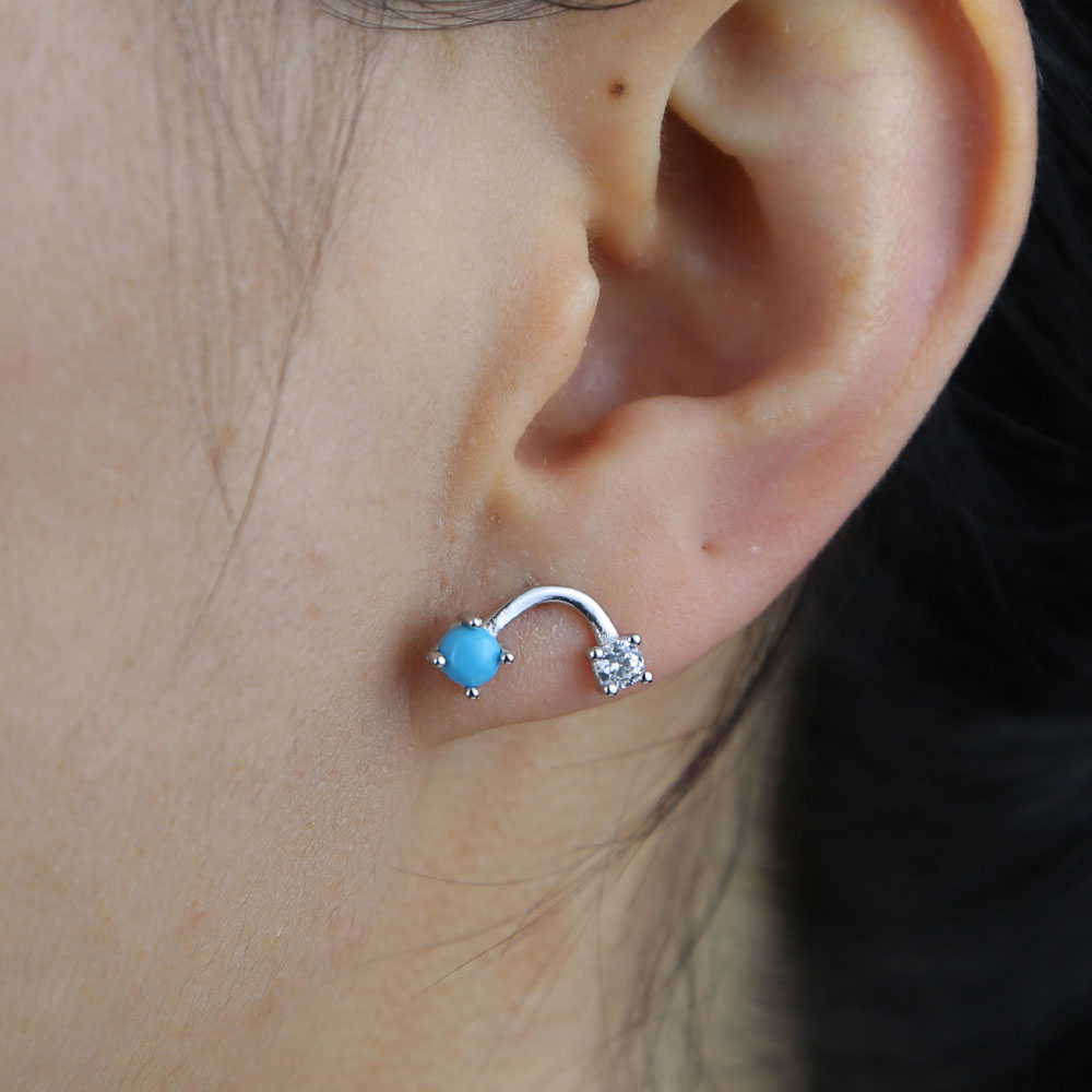 Fashion 925 sterling silver wave shape stud earring Jewelry Cute mini Stud Earrings with turquoise paved for Women ear Earring
