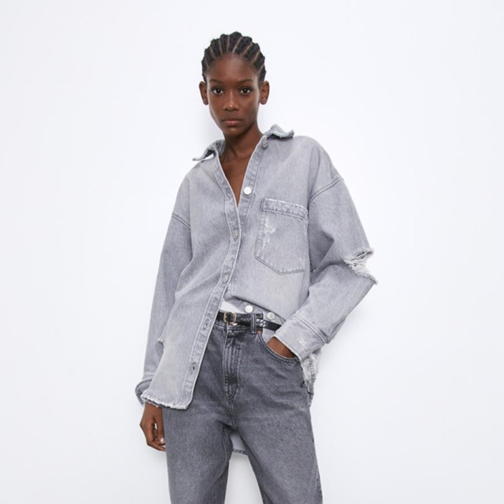 2019 ZA Fashion Women Denim Jacket Casual Coat Hole Manually Worn Out Vintage Loose Shirt Statement Street Autumn Winter New T200828