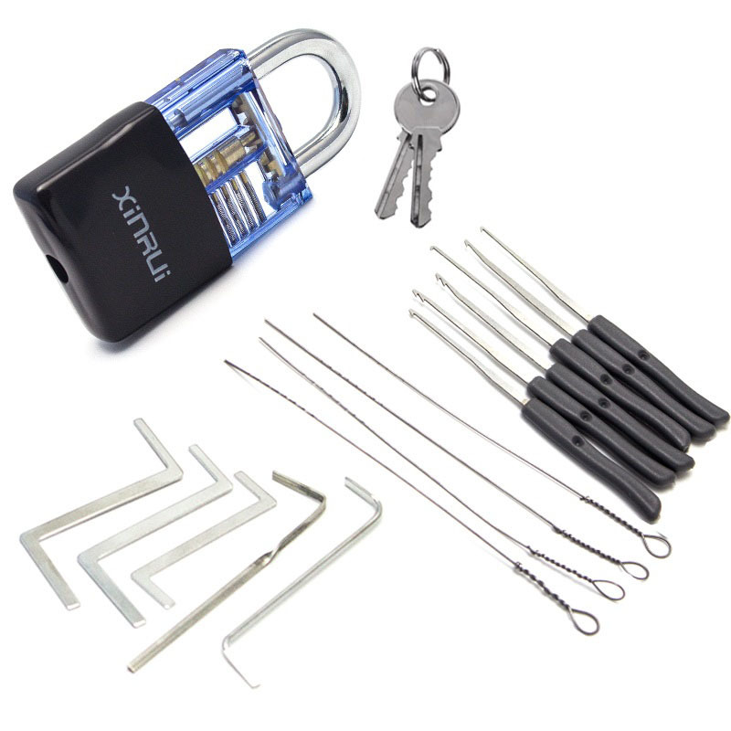 

Practice Lock Pick Set Locksmith Tension Wrench Broken Key Extractor Tool Combination Transparent Padlock locksmith tools lock picks