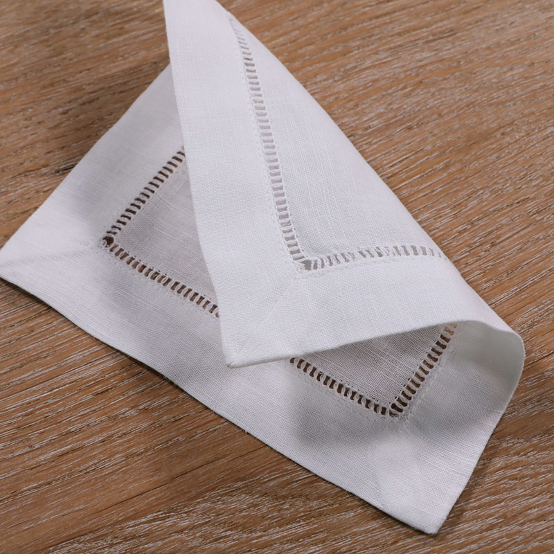N002-6: 12 pieces White Linen/Cotton Hemstitched Cocktail Napkins- 6" X 6"- Ladder Hem Stitch Cloth Napkin Coasters Y200328
