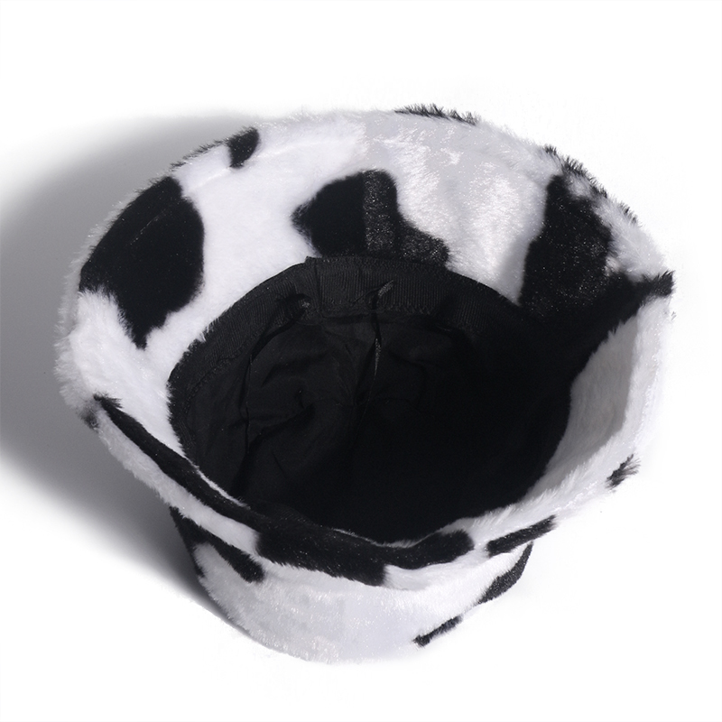 FOXMOTHER Fashion Faux Fur Cow Print Bucket Hats Women Winter Panama Fisherman Caps Gorra 201019