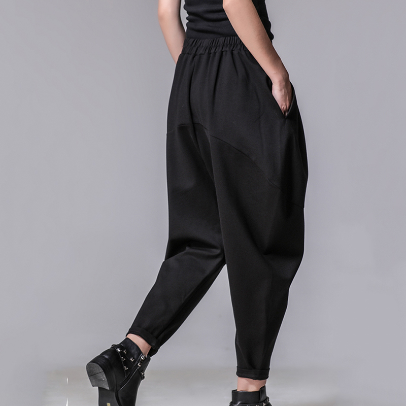 EAM Spring Autumn High Elastic Waist Loose Spliced Pleated Harem Pants Women Trousers Fashion All-match JY916 201228