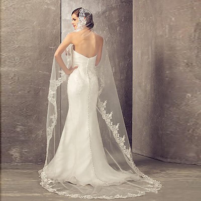 White Ivory Real Image 3 Meters Bridal Veils Wedding Hair Accessories Long Lace Appliques Tulle Cathedral Length Church Veil