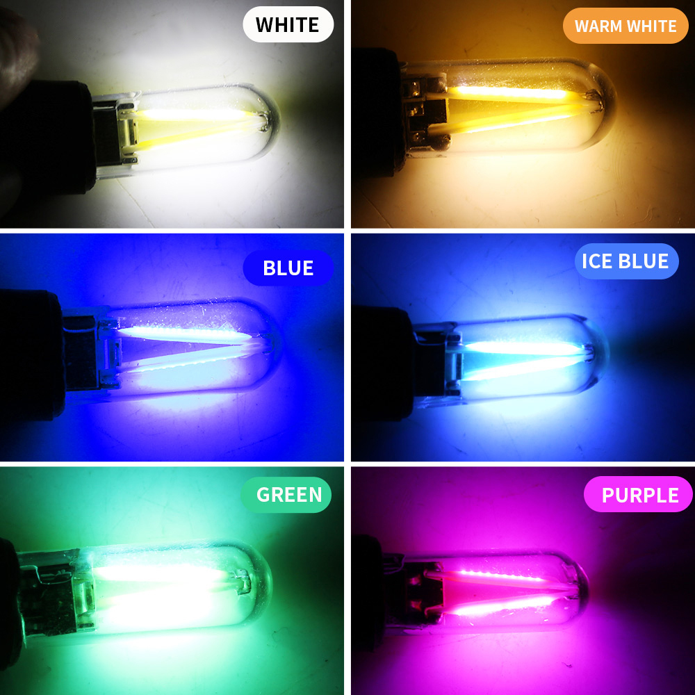 T10 W5W Cob Led Light Glass Auto Automobiles Reading Dome Bulb Lamp DRL Filament Car Styling Super Bright White Blue Red 12V