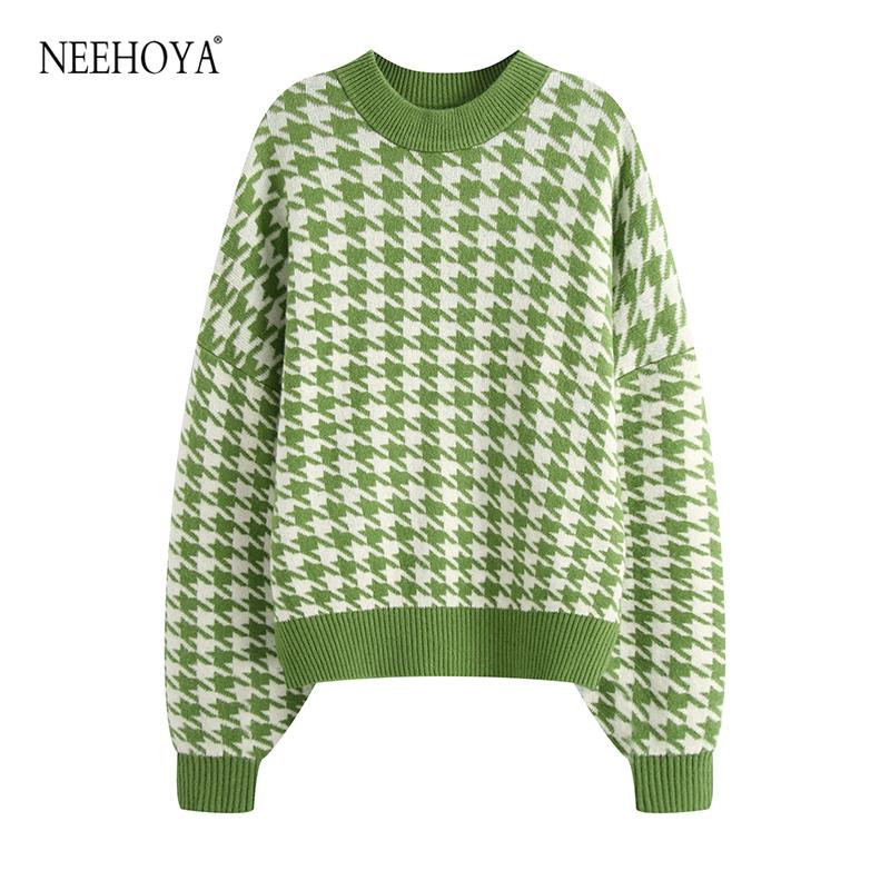 NEEHOYA Women 2020 Fashion Oversized Jumper Houndstooth Knitted Sweaters Vintage Long Sleeve Loose Female Pullovers Chic Tops, As picture3
NEEHOYA Women 2020 Fashion Oversized Jumper Houndstooth Knitted Sweaters Vintage Long Sleeve Loose Female Pullovers Chic Tops, As picture3