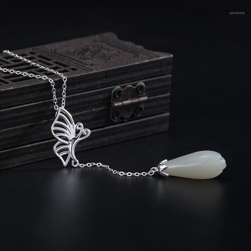 S925 Silver Butterfly Necklace female retro noble temperament Hetian jade orchid pendant set chain bone chain wholesale1
S925 Silver Butterfly Necklace female retro noble temperament Hetian jade orchid pendant set chain bone chain wholesale1