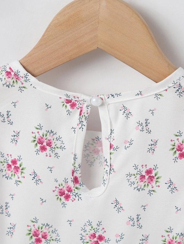 Baby Floral Print Keyhole Back Knot Front Dress SHE R250424