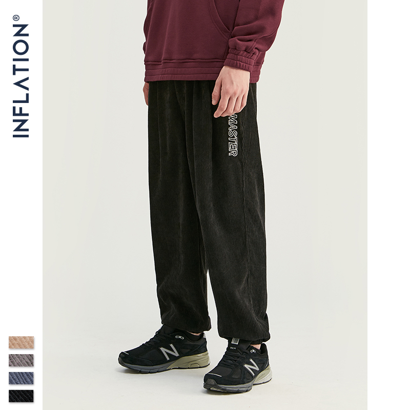 INFLATION Collection Men Casual Corduroy Jogger Pants Men Loose Fit Corduroy Overalls Casual Pants Solid Color 201109