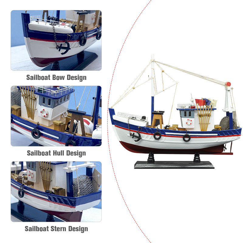 LUCKK New 38CM White Fishing Boat Ship Model 3D Wooden Assembly Sailboat Toys Home Decoration Accessories Modern Sailing Boats T200703