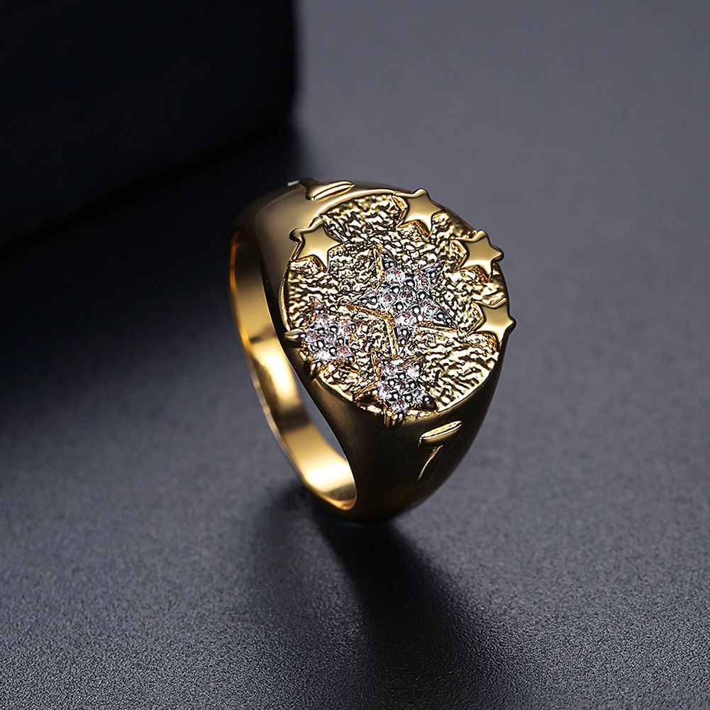 Men's Hip Hop Vintage Retro Rings 18k Real Gold Plated Cubic Zircon Diamond Finger Ring Jewelry Gift