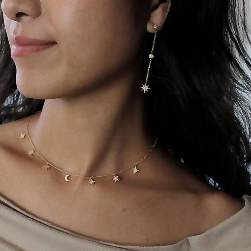 Hot selling 925 Sterling Silver Jewelry Love Moon Star Necklaces & Pendants Chain Choker Necklace Collar Women Statement Jewelry Bijoux