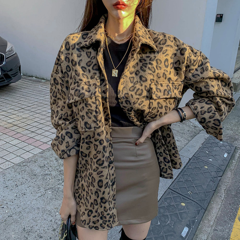 spring Vintage Leopard Jacket Plus Size Casual Leopard Female Coat Winter Tops For Woman Clothes Elegant Wool Outwear QT17 201106