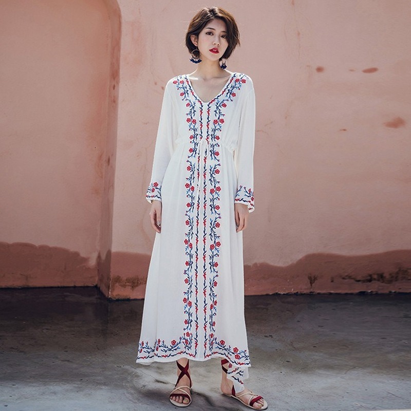 2021 New Summer bohemian holiday waistline women's embroidery with sleeves v slim travel maxi dress WRDH, White
2021 New Summer bohemian holiday waistline women's embroidery with sleeves v slim travel maxi dress WRDH, White