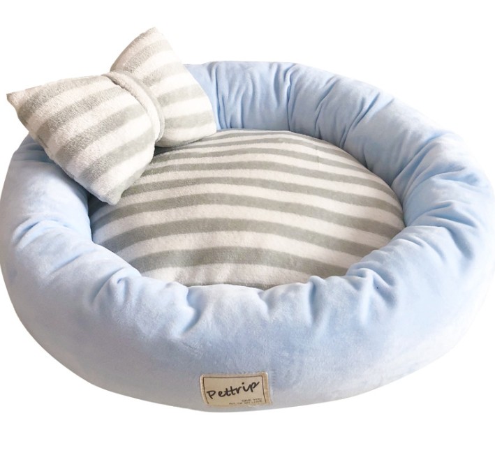 Cute bow dog kennels Warm winter Teddy plush dog nest four seasons pet nest kitten cat dog bed