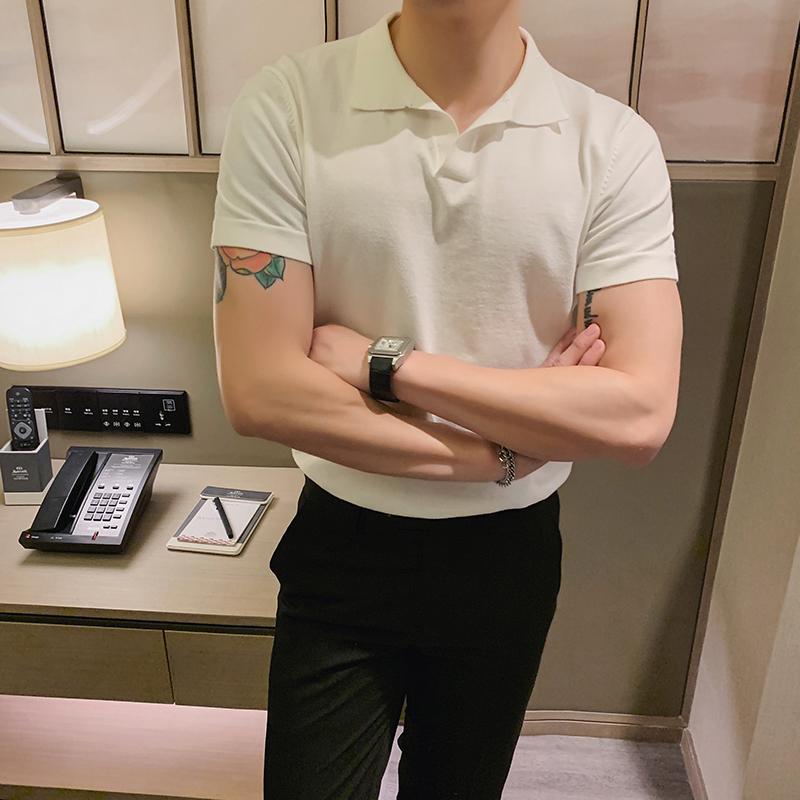 Men's Polos Knitted Homme Breathable Slim Fit Short Sleeve Mens Shirts British Style Summer Shirt Men Fashion 2021 Streetwear