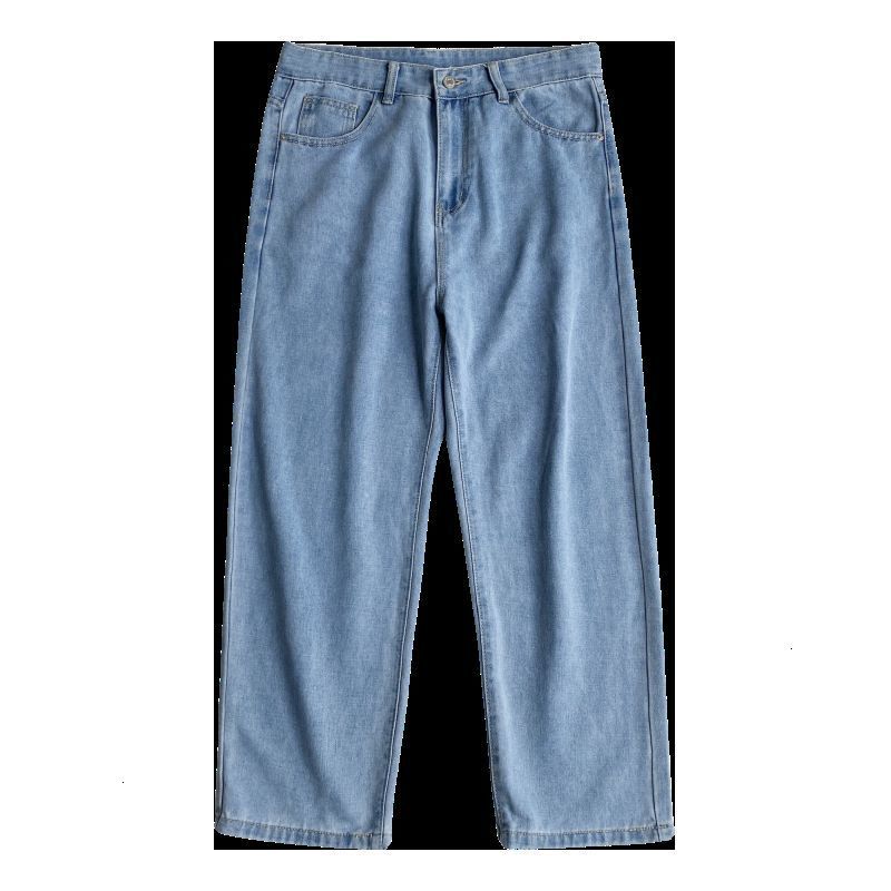 PR Men's Casual Oversize Jeans Autumn Solid Color Straight Denim Pants Korean Woman Loose Ankle-Length Streetwear Jeans 201223