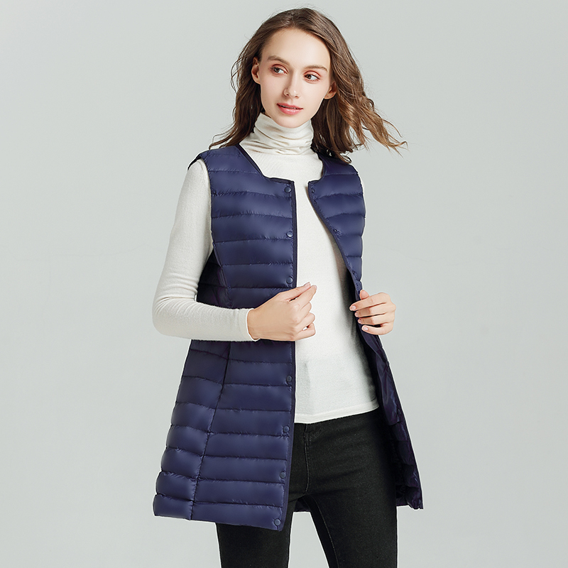 NewBang Matt Fabric Women's Long Vest Ultra Light Down Vest Women Waistcoat Female Down Coat Slim Sleeveless Without Collar Y201006