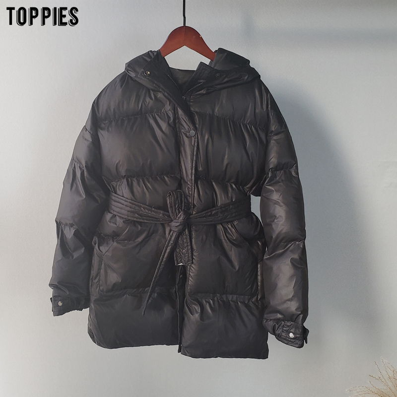 Toppies winter hooded Jacket Coat Women Parkas belt puffer jacket oversized outwear women clothing 200928
