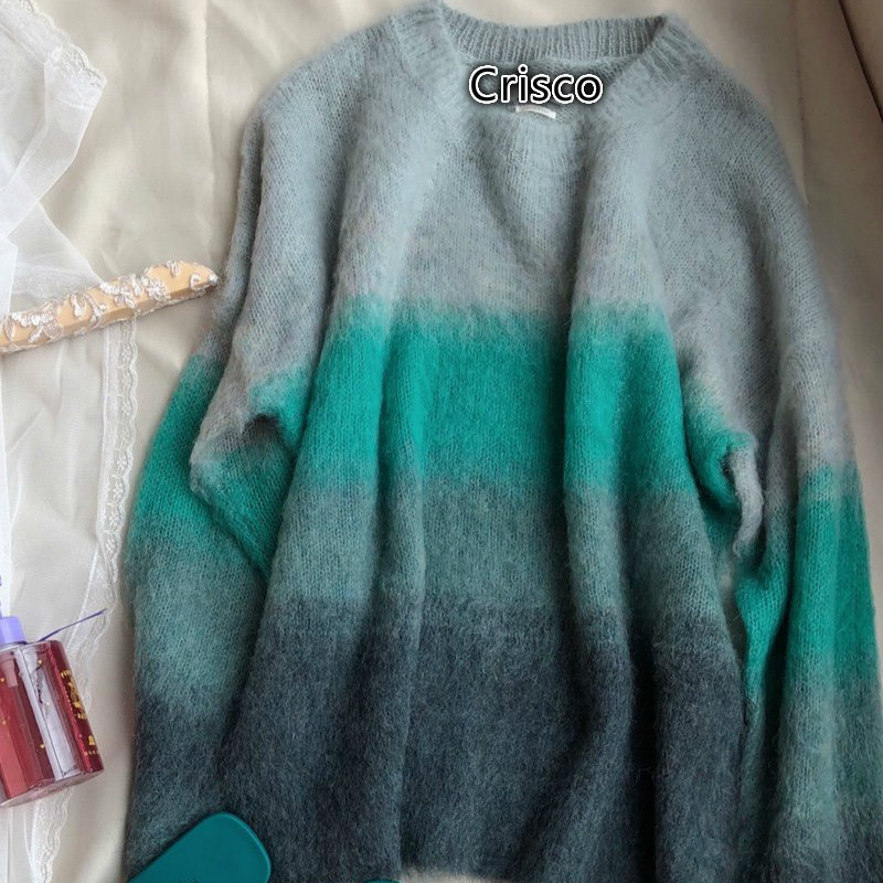 Gentle Colors Women Sweater Gradient Rainbow Color Mohair Pullover Sweater 201221