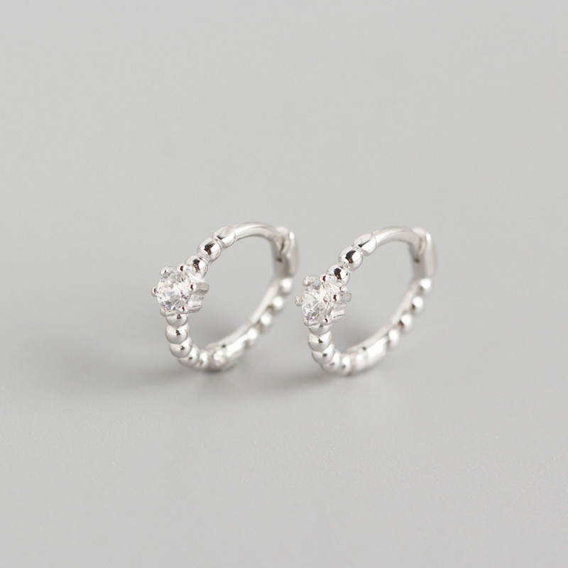 100% 925 Sterling Silver White CZ Zircon with Round Beads Stud Earrings Small Circle Earring for Women Fine Jewelry Wedding Party Gifts ML0