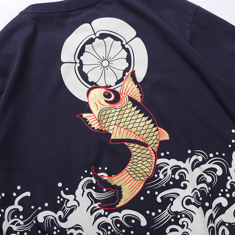 Men T Shirt 2020 Streetwear Japanese Harajuku Tshirt Koi Fish Wave Print Hip Hop T-Shirt Short Sleeve Summer Cotton Tops Tees LJ200827