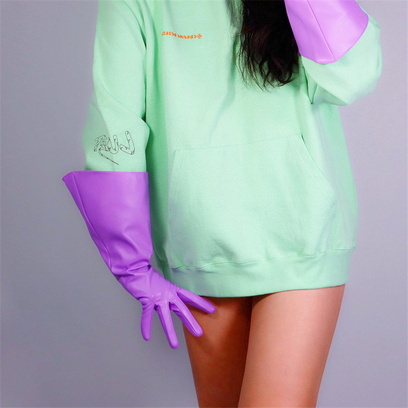 EXTRA LONG FASHION GLOVES Faux Leather Sheepskin 28" 70cm Evening Women Long Leather Gloves Light Purple Lavender WPU186 201104