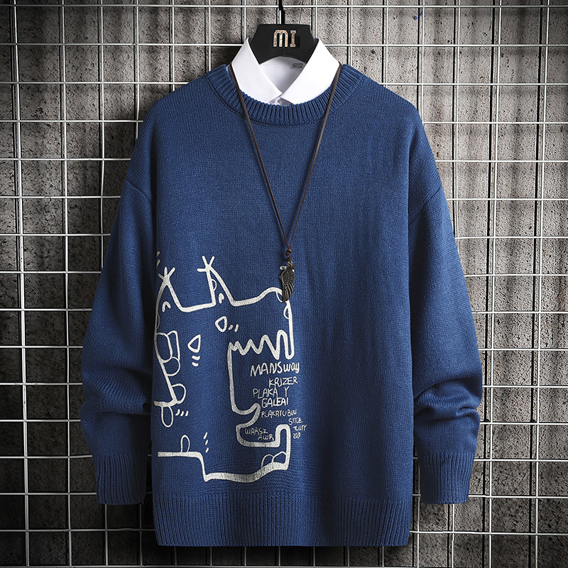 SingleRoad Mens Knitted Sweater Men Winter Anime Printed Harajuku Jumper Oversized Korean Style Pullovers White Sweater Men 201022