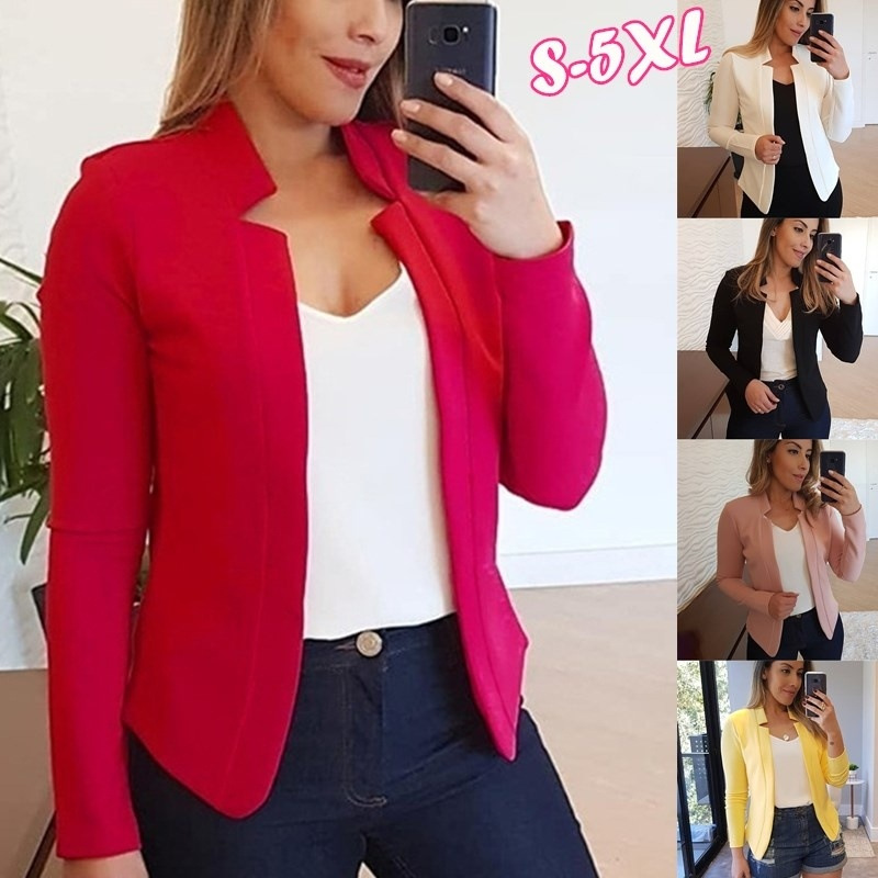 Women Thin Coats Jackets Long Sleeve Business Casual Pockets Work Office Blazer Back Slit Jacket Suit Plus Size S-5XL