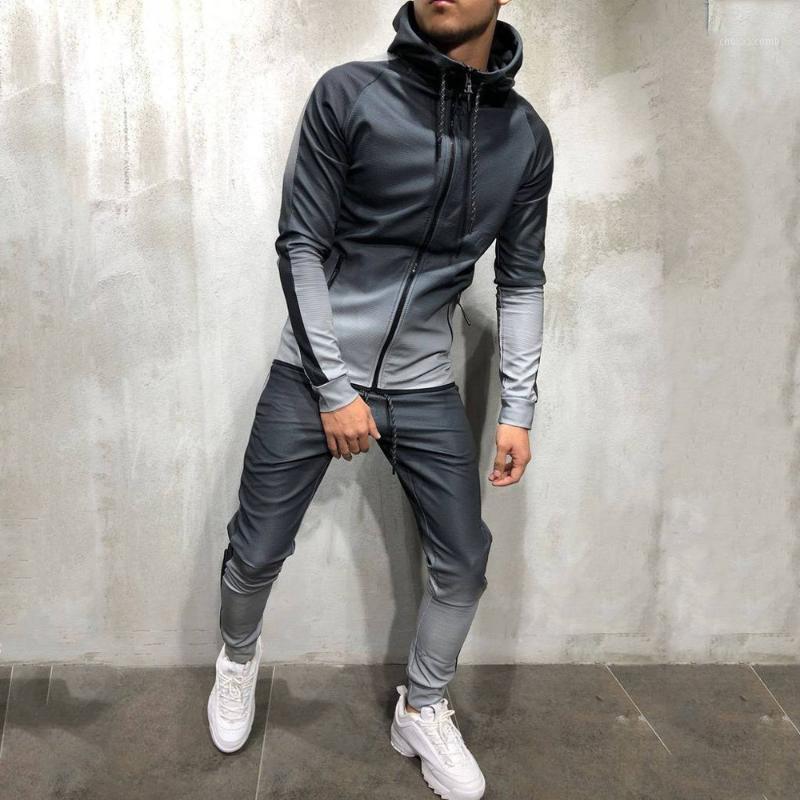 Zipper Tracksuit Men Set Sporting 2 Pieces Sweatsuit Printed Hooded Hoodies Jacket Pants Track Suits Male