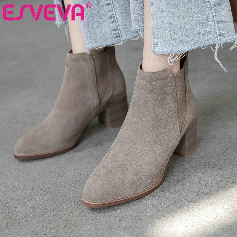 ESVEVA 2020 Women Shoes Winter Ankle Boots Square High Heel Western Style Pointed Toe Flock Motorcycle Platform Boot Size 34-391, Khaki
ESVEVA 2020 Women Shoes Winter Ankle Boots Square High Heel Western Style Pointed Toe Flock Motorcycle Platform Boot Size 34-391, Khaki