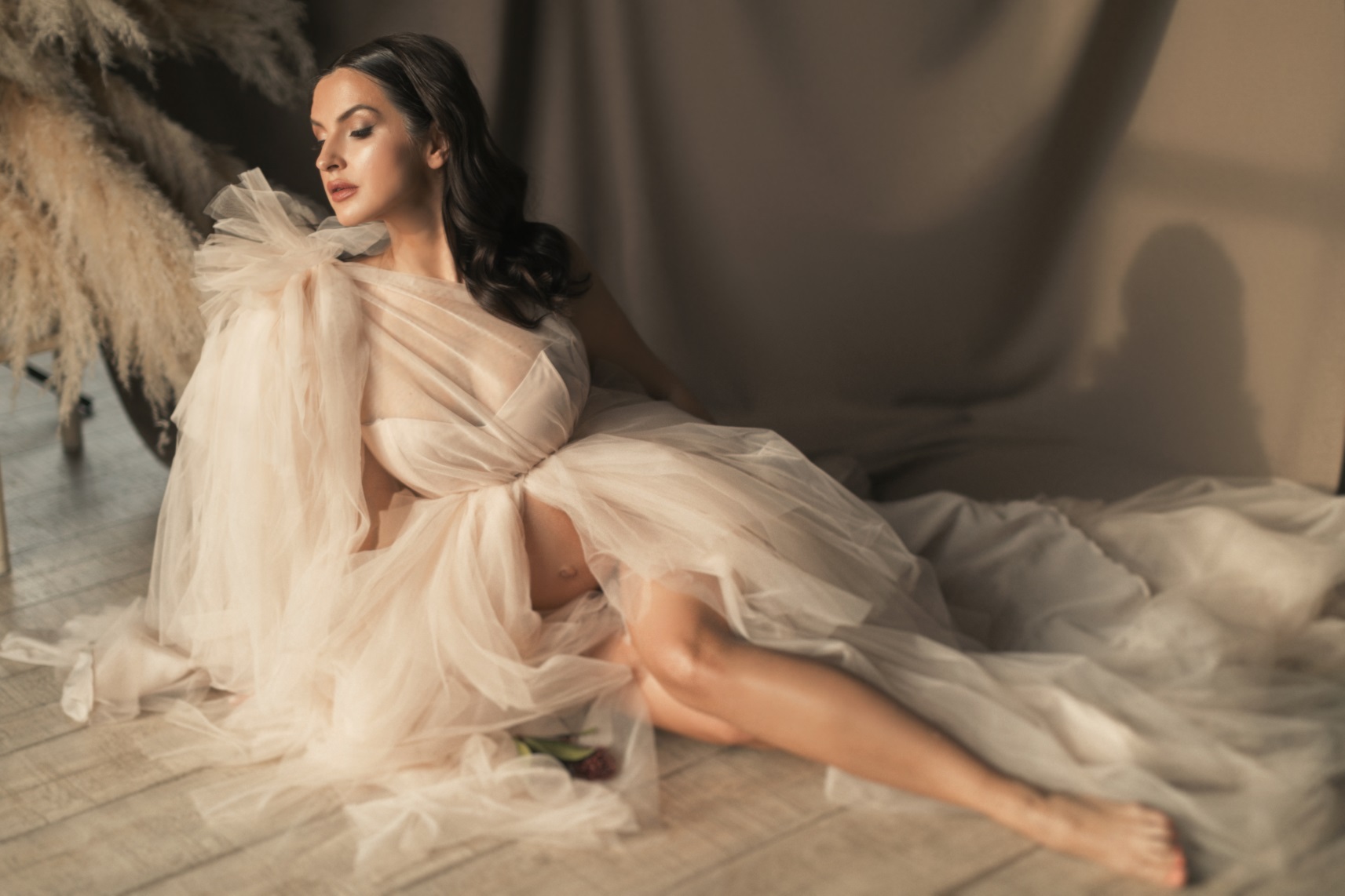 One Shoulder Maternity Dresses Lace Evening Gowns for Photoshoot Boudoir Lingerie Tulle Robe Bathrobe Nightwear Jackets Babydoll