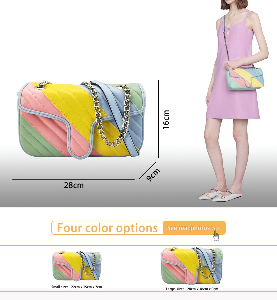 New Style Women Shoulder Bags Silver Chain Cross body Bag Pu Leather Handbags Purse Female Messenger Tote Bag Macaron colors, Picture colors
New Style Women Shoulder Bags Silver Chain Cross body Bag Pu Leather Handbags Purse Female Messenger Tote Bag Macaron colors, Picture colors