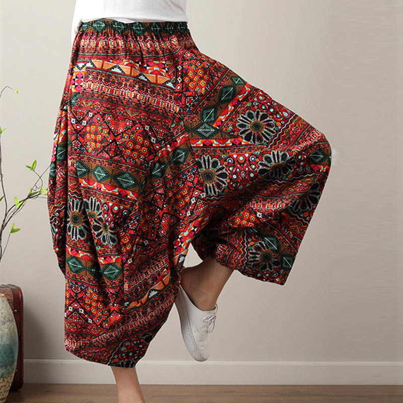 Women Bohemian Harem Pants Boho Chic Print Wide Leg Pants Summer Big Size Loose Hippie Trousers 201228