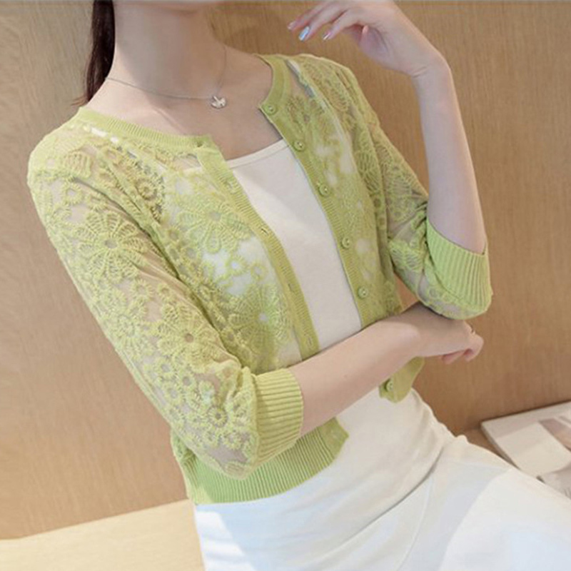 Sexy Lace Cardigan Sweater Women Knit Cardigan Women Summer Thin Sweater Female Korean Slim Button Cardigan Female Plus Size 201222
