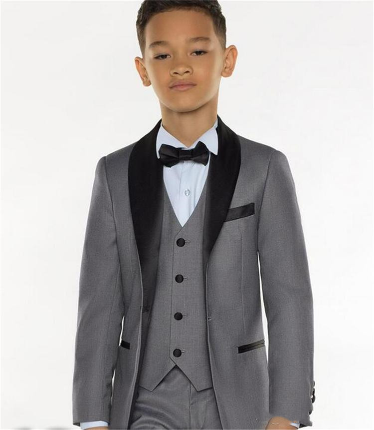 Boys Tuxedo Boys Dinner Suits 3 Piece Boys Black Shawl Lapel Formal Suit Tuxedo for Kids(Jackets+Vests+Pants)