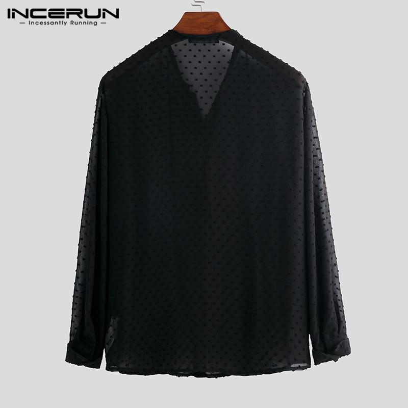 INCERUN Solid Color Shirt Men Streetwear Jacquard Casual Long Sleeve Handsome Thin Blouse Fashion Dress Shirts Men S-5XL 2020