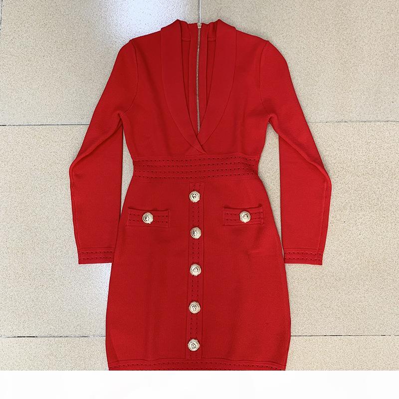 New Arrival Designer Brand Women Runway Dresses V Neck Long Sleeve Lion Head Button Sexy Milan Runway Dress Sheath Slim Knitted Dress H26, Black
New Arrival Designer Brand Women Runway Dresses V Neck Long Sleeve Lion Head Button Sexy Milan Runway Dress Sheath Slim Knitted Dress H26, Black