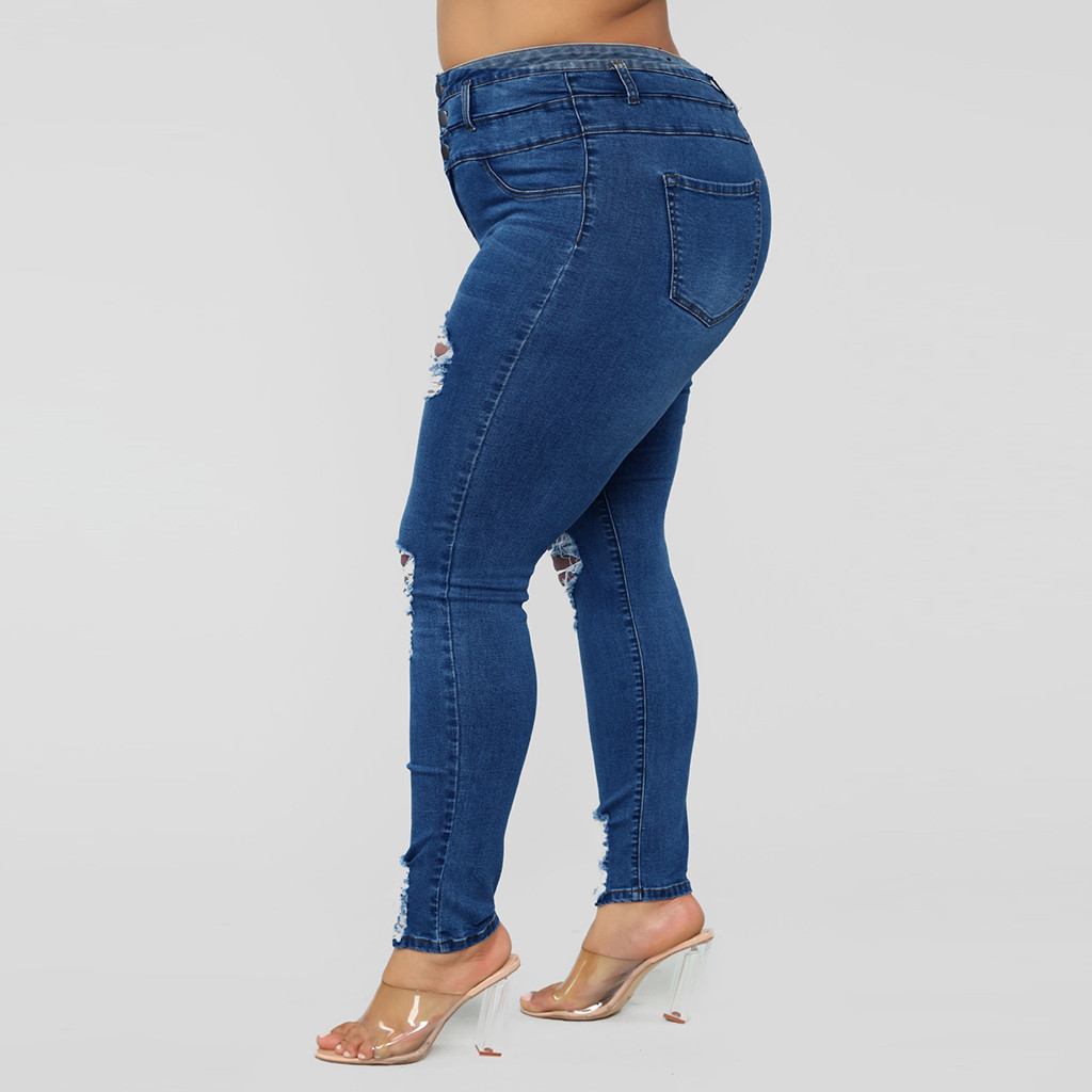Jaycosin jeans woman Plus Size 4XL Pocket Hole Denim Button Zipper High Waist Pants jean femme ripped jeans for women jeans 87 T200608