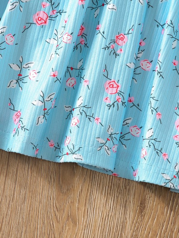 Toddler Girls Floral Print Frill Trim Dress SHE01