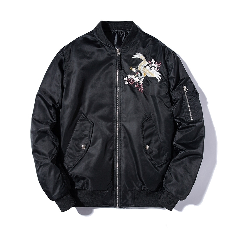 Embroidery Bomber Jacket Men Thin Bird Floral Pilot Jacket Male Japan Harajuku Baseball Jacket Spring Autumn Streetwear 201127