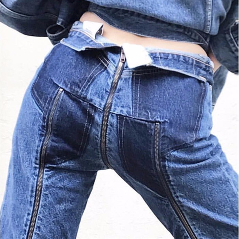 TWOTWINSTYLE Zipper Jeans For Women Patchwork High Waist Large Size Long Irregular Pants Female Spring Fashion Sexy Clothes 201029