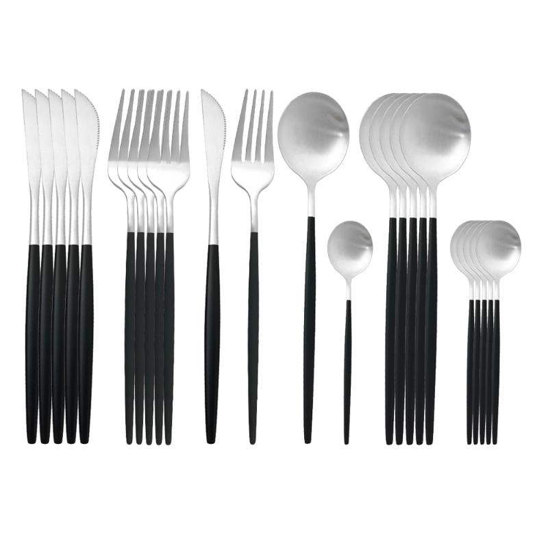 

White Gold Cutlery Set Stainless Steel Dinnerware Set 24Pcs Knives Forks Coffee Spoons Flatware Kitchen Dinner Tableware