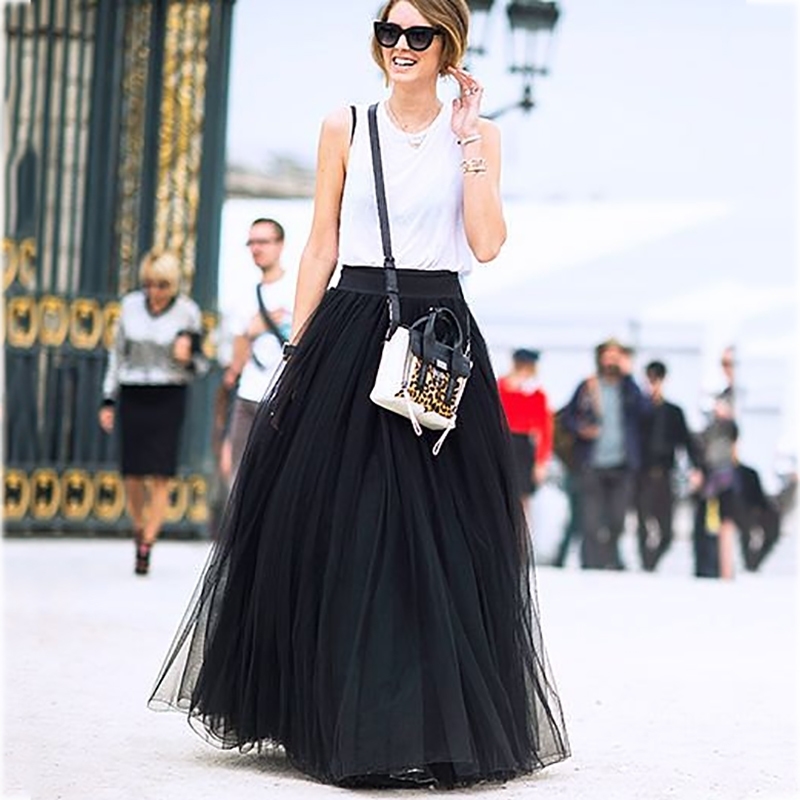 4 Layers 100cm Maxi Long Tulle Skirt Elegant Princess Fairy Style Tutu Skirts Womens Vintage Bouffant Puffy Fashion Skirt T200324