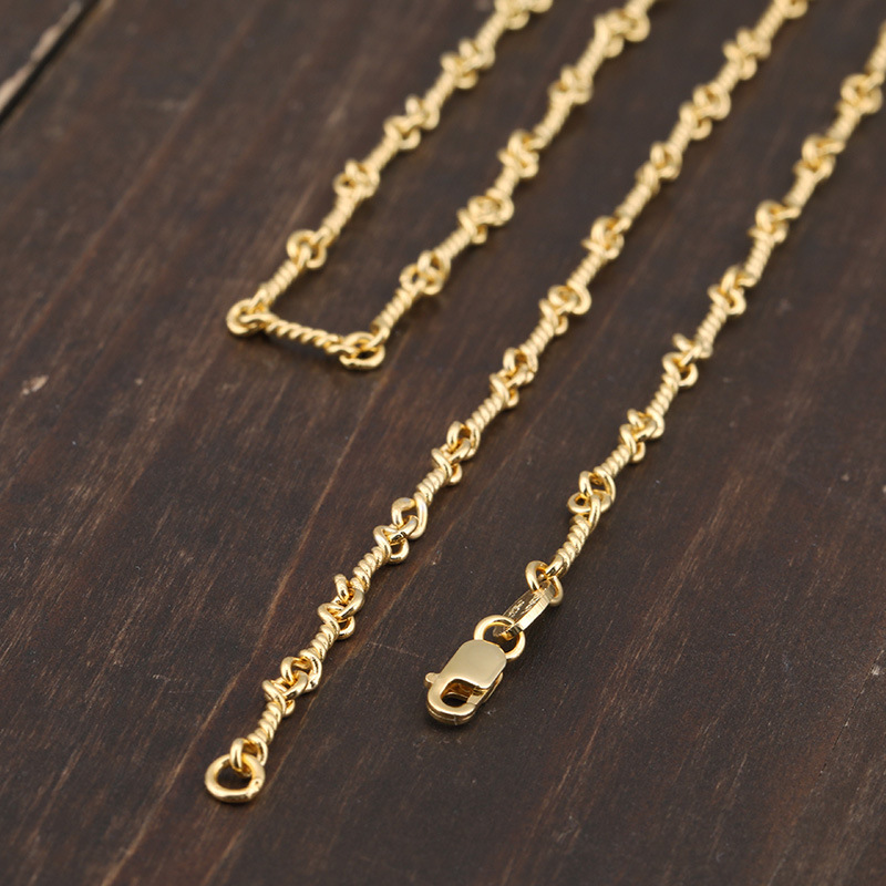 925 stelring silver vintage jewelry American European fish bone twistedwire handmade chain necklaces in gold color for women men