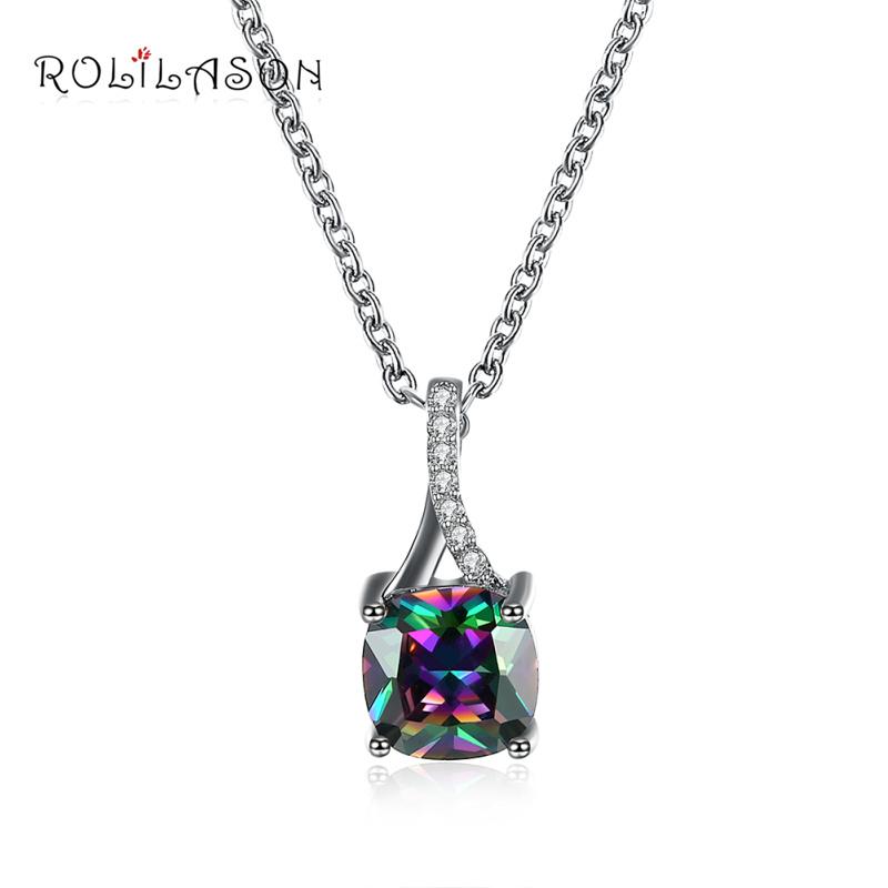 Pendant Necklaces ROLILASON Party Rainbow Cubic Zirconia Crystal Plant Necklace Fashion Jewelry Silver Color Pendants LN649
Pendant Necklaces ROLILASON Party Rainbow Cubic Zirconia Crystal Plant Necklace Fashion Jewelry Silver Color Pendants LN649