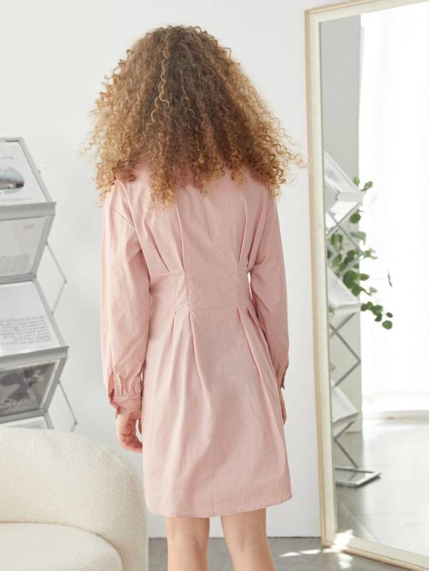 Teen Girls Solid Collared Button Up Shirt Dress SHE