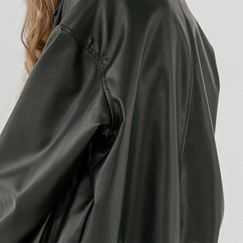 Lautaro Oversized leather jacket women long sleeve zipper turn down collar Loose black plus size faux leather jackets for women 201226