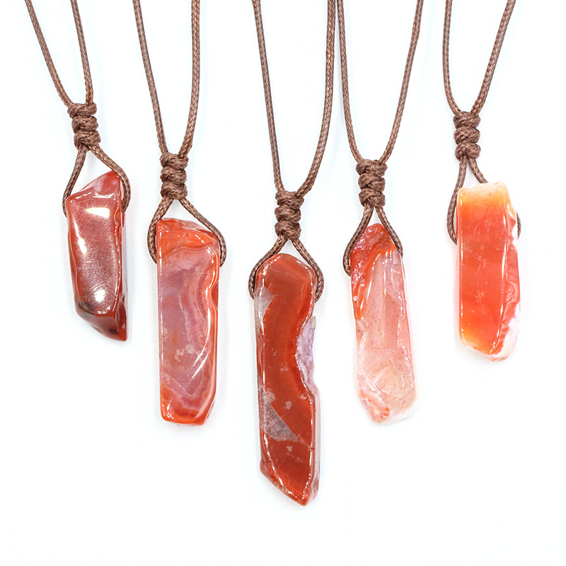 Natural Stone Crystal Pendants Necklace Irregular Braided Rope Chain Amethyst Pink Crystal Healing Chakra Jewelry for Women Men